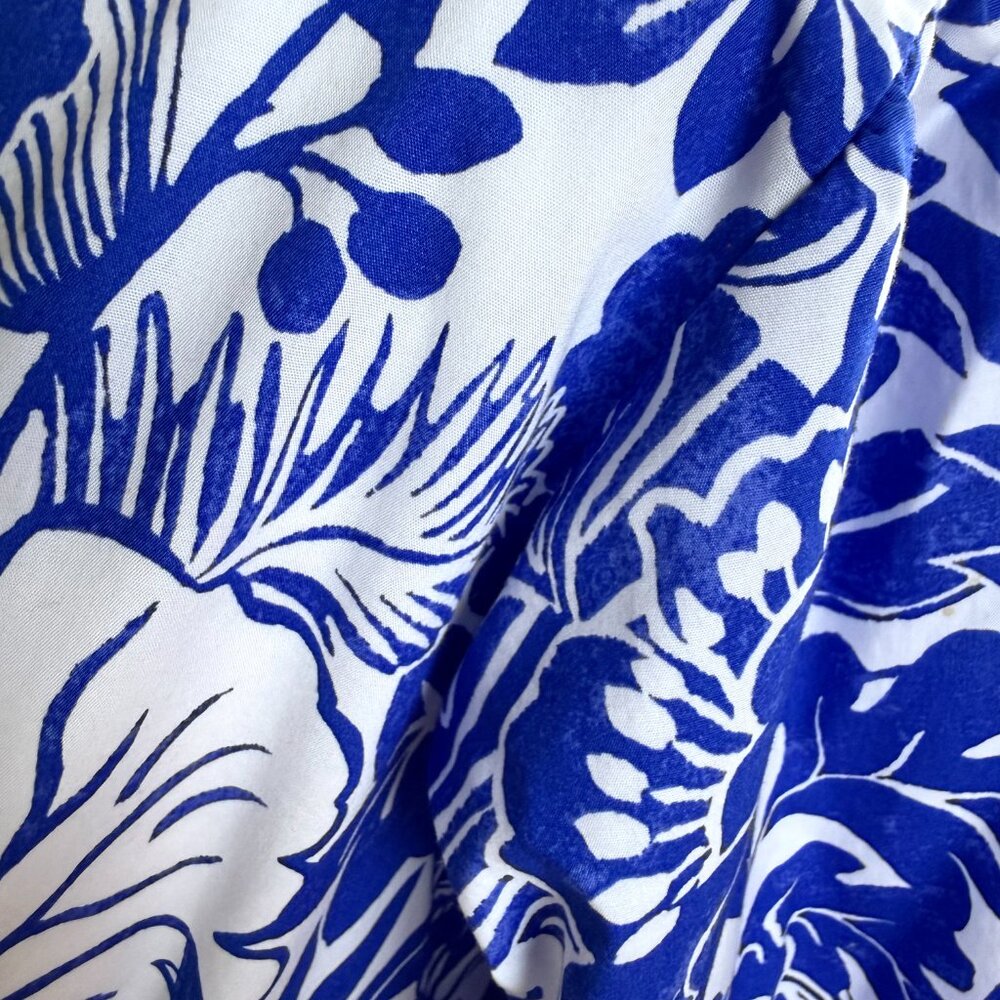 J. McLaughlin Cotton Dress Blue White Floral Crop Sleeve Resort (L) - Picture 6 of 10